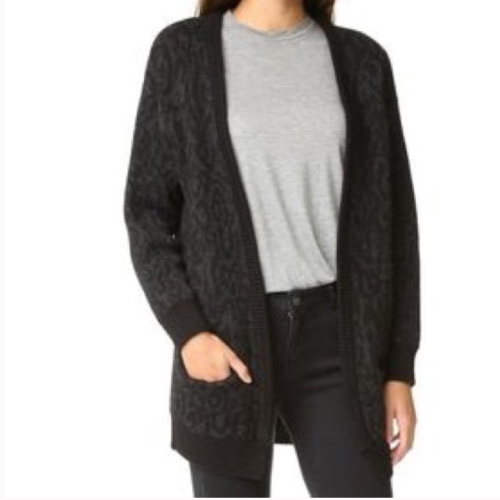 IRO Jasek leopard print longline alpaca wool blend cardigan charcoal black sz XS